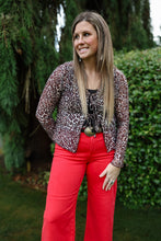 Load image into Gallery viewer, Leopard Sheer Mesh Lace Up Top