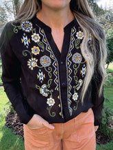 Load image into Gallery viewer, Embroidered Floral Black Long Sleeve