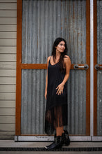 Load image into Gallery viewer, Black Asymmetrical Fringe Cami Dress