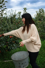 Load image into Gallery viewer, boatneck sweater with bubble sleeves. stay true to size. color is oat milk.