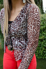 Load image into Gallery viewer, Leopard Sheer Mesh Lace Up Top