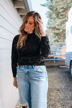 Load image into Gallery viewer, Black Floral Mesh Mock Neck Top