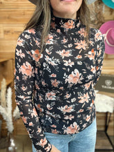 Load image into Gallery viewer, Floral High Neck Mesh Top