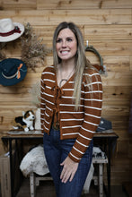 Load image into Gallery viewer, Tie Front Stripe Sweater