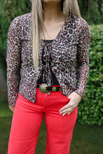Load image into Gallery viewer, Leopard Sheer Mesh Lace Up Top