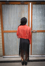 Load image into Gallery viewer, Rust Faux Suede Fringe Western Moto Jacket
