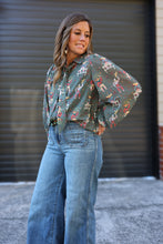 Load image into Gallery viewer, Cowboy Olive Western Print Tie-Neck Blouse