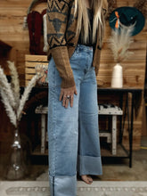 Load image into Gallery viewer, extra wide cuff wide leg pant with little stretch. Big front pockets