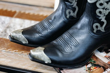 Load image into Gallery viewer, Black Metal Snip Toe Bootie