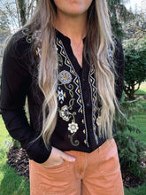 Load image into Gallery viewer, Embroidered Floral Black Long Sleeve