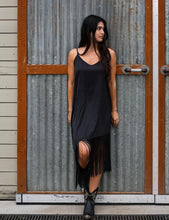 Load image into Gallery viewer, Black Asymmetrical Fringe Cami Dress
