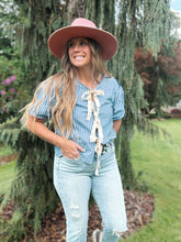 Load image into Gallery viewer, Blue Stripe Tie Shirt