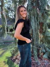 Load image into Gallery viewer, Black Dotty Ruffle Top