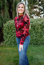 Load image into Gallery viewer, Burgundy Sheer Mesh Floral Top