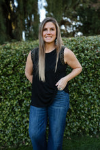 Load image into Gallery viewer, Black Studded shoulder top