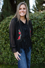 Load image into Gallery viewer, Black Suede Rose Fringe Vest