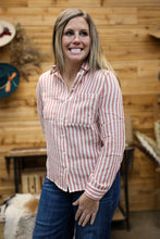 Load image into Gallery viewer, Classic Striped Coral Button Top