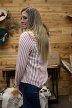 Load image into Gallery viewer, Classic Striped Coral Button Top