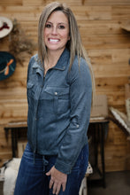 Load image into Gallery viewer, Blue zipper jacket. Hits right at your waist. Women's jacket.