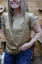 Load image into Gallery viewer, Gold Metallic Ruffle Shirt