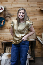 Load image into Gallery viewer, Gold Metallic Ruffle Shirt