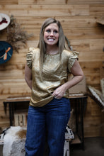 Load image into Gallery viewer, Gold Metallic Ruffle Shirt