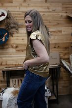 Load image into Gallery viewer, Gold Metallic Ruffle Shirt