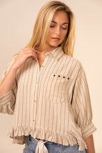 Load image into Gallery viewer, Linen Stripe Ruffle Top