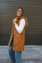 Load image into Gallery viewer, Spicy Latte Quilted Long Hooded Puffer Vest