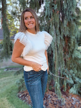 Load image into Gallery viewer, White Dotty Ruffle Top