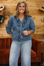 Load image into Gallery viewer, Ruffle Front Denim Blouse
