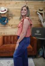 Load image into Gallery viewer, Ruffled Linen Crop Coral Top