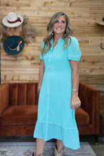 Load image into Gallery viewer, Retro Pearl Snap Turquoise Dress