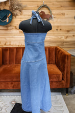 Load image into Gallery viewer, Stretch Denim Halter Midi Dress