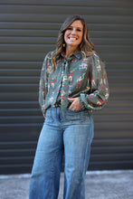 Load image into Gallery viewer, Cowboy Olive Western Print Tie-Neck Blouse