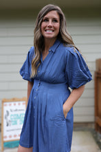 Load image into Gallery viewer, Blue Puff Sleeve Dress