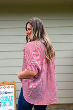 Load image into Gallery viewer, Oversized Red Stripe Button Top