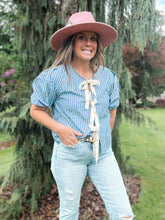 Load image into Gallery viewer, Blue Stripe Tie Shirt