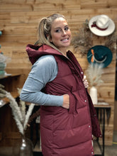 Load image into Gallery viewer, Hooded Long Puffer Vest Burgundy
