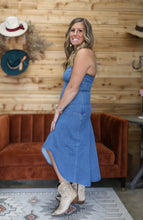 Load image into Gallery viewer, Stretch Denim Halter Midi Dress