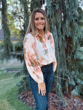 Load image into Gallery viewer, Orange Floral Puff Sleeve