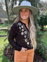 Load image into Gallery viewer, Embroidered Floral Black Long Sleeve