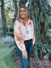 Load image into Gallery viewer, Orange Floral Puff Sleeve