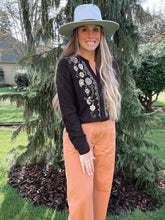 Load image into Gallery viewer, Embroidered Floral Black Long Sleeve