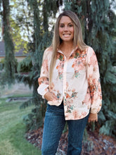 Load image into Gallery viewer, Orange Floral Puff Sleeve