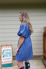 Load image into Gallery viewer, Blue Puff Sleeve Dress