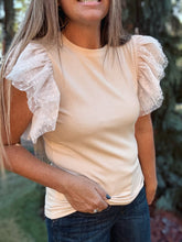 Load image into Gallery viewer, Apricot Dotty Ruffle Top