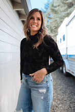 Load image into Gallery viewer, Black Floral Mesh Mock Neck Top