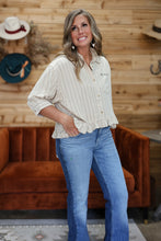 Load image into Gallery viewer, Linen Stripe Ruffle Top