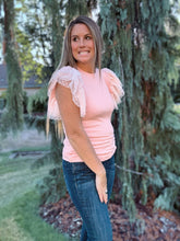 Load image into Gallery viewer, Pink Dotty Ruffle Top